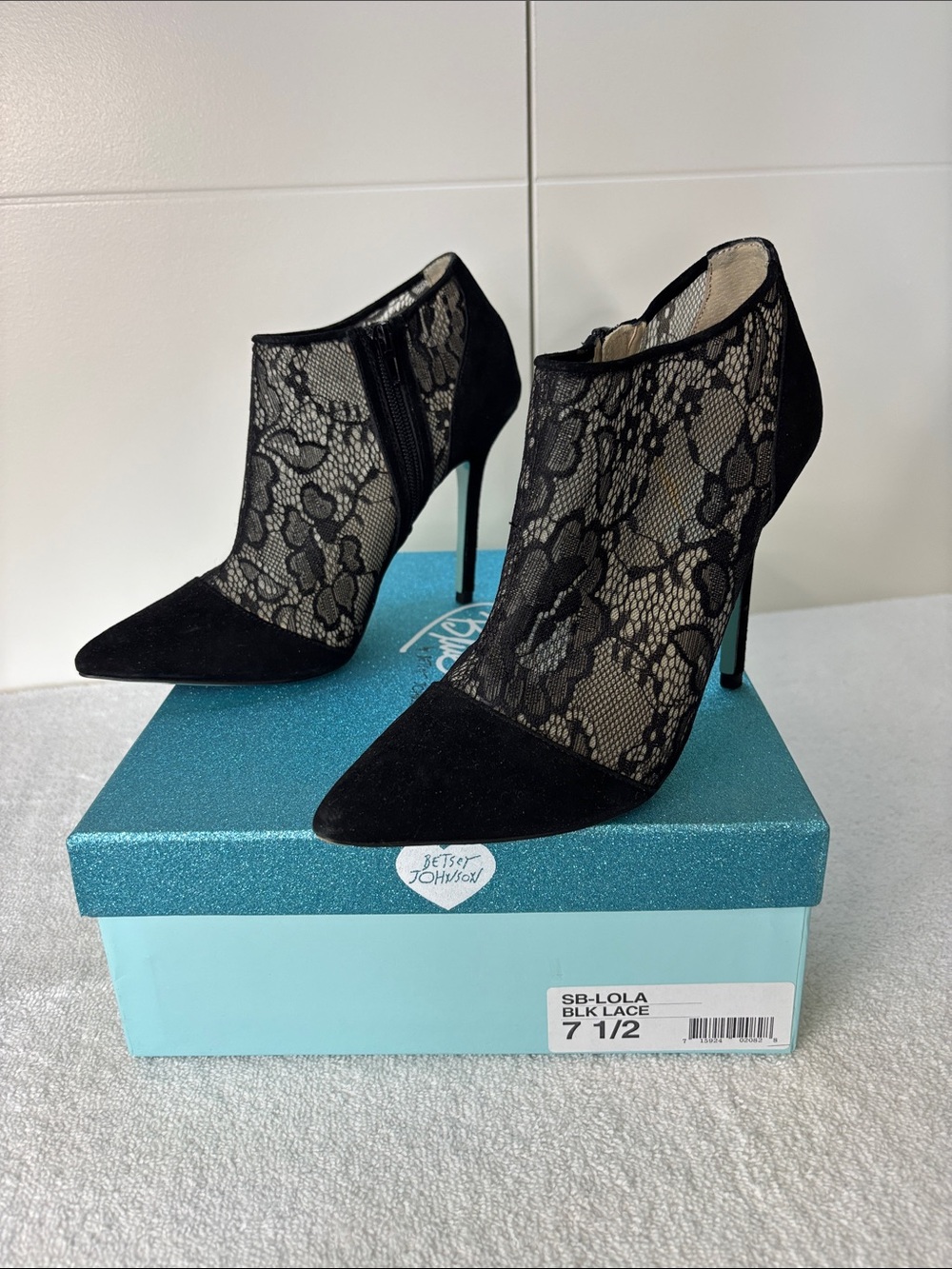 Betsey Johnson Black Lace Pointed Toe Ankle Booties